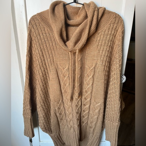 Kaisely Anthropologie Camel Cowl Neck Tunic Sweater Acrylic and Wool - Picture 1 of 8